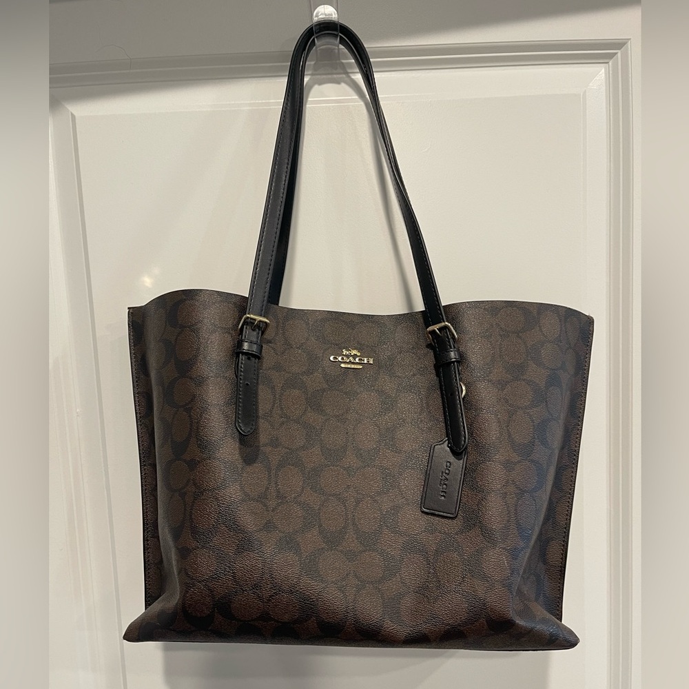Coach Dark Brown Signature Coated Canvas and Leather Mollie Tote